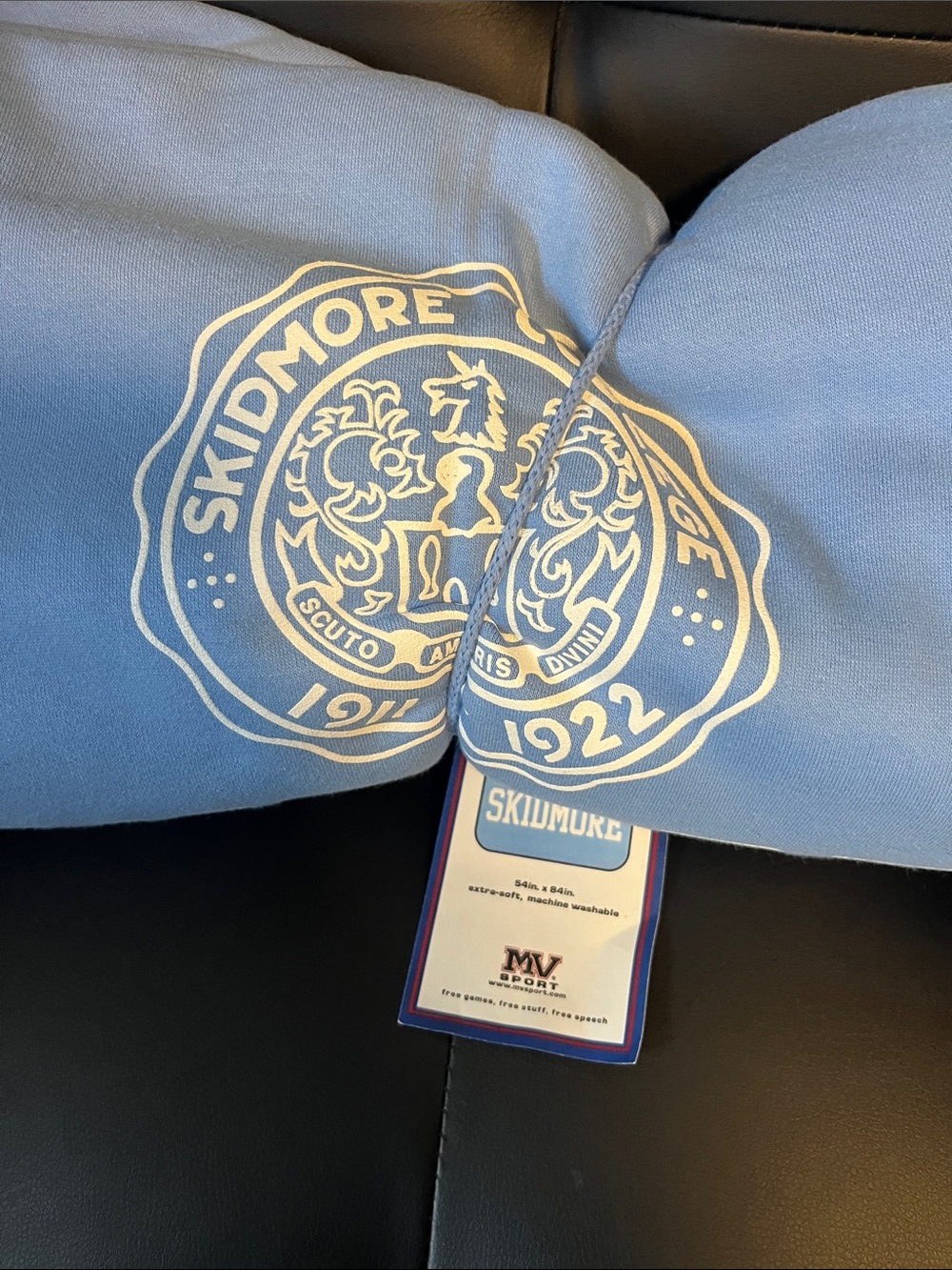 NWT Skidmore College Light Blue Sweatshirt Blanket